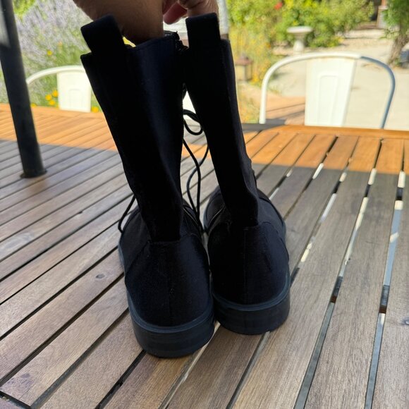 French Blu Black Velvet Lace-Up Ankle Boots With Side Zipper size 40 - Picture 3 of 6